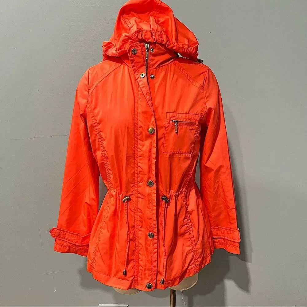 New Saks Coral Pink Anorak Water Resistant Windbreaker Jacket Size Small